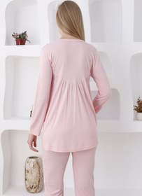Resim Uzun Kol ve Düğmeli Lohusa Pijama Takımı/3lü Hamile Pijama ve Sabahlıklı Takım - 3424 - Pembe / 2XL / Terlik ve Taç İstemiyorum 