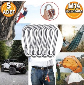 Resim Karabina 14 Mm Yaylı Kanca Paslanmaz Çelik Kilit Olta Dağcılık Kamp Malzemeleri Salıncak Anahtar Askı Kilidi 5 Adet 