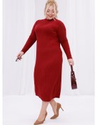 Resim Kadın Bordo Balıkçı Yaka Esnek Burgu Triko Büyük Beden Elbise Bordo 