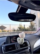 Resim senfida Peluş kalpler dikiz süsü yeşil beyaz kalpler peluş dikiz aynası süsü 