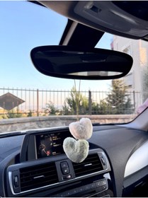 Resim senfida Peluş kalpler dikiz süsü yeşil beyaz kalpler peluş dikiz aynası süsü 