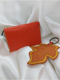 Resim sorte store Hakiki Deri Turuncu Renkli İşlemeli Cüzdan ve Anahtarlık Set 