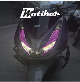 Resim Motiker Pcx Ön Far Kaşı Far Filmi Sticker Etiket Modeli 2021-2024 Uyumlu Sinyal Kesikli Mor Renk 