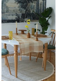 Resim Yakacihome Juta Tarçın 5 Parça 4 Parça Amerikan Servis & 1 Parça Püsküllü Runner Jüt Kumaş Sofra Seti Tarçın 