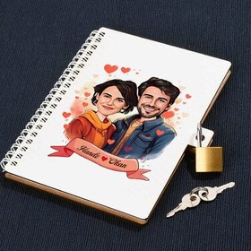 Resim Çiftlere Özel Efsane Aşkımız Karikatürlü Kilitli Defter 