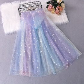 Resim 1 adet Anime ilhamlı Kar Tanesi Pelerin Şapka ile - Tiyatro, Dans veya Cosplay için Parıldayan Mavi ve Mor Polyester Performans Kostümü, Tiyatro Kostümü | Parıldayan Kumaş | Polyester Pelerin 