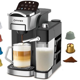 Resim Omnex Ox-Pro2 Espresso Kahve Makinesi 20 Bar Kapsül & Öğütülmüş Kahve, Süt Köpürtücü Latte Cappuccino 