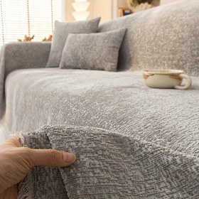 Resim Ultra-Yumuşak Şönil Koltuk Örtüsü - Kalın, Evcil Hayvan Dostu Düz Renkli Püsküllü Koltuk Kılıfı, Oturma Odası Dekoru için Peluş Koltuk Örtüsü 