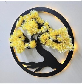 Resim Led Işıklı Ve Sarı Bonsai Ağaç Tablo 40cm 