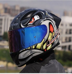 Resim Gökkuşağı Cam + Ls2 Rapid 2 Race Spox Kask Gri - Kırmızı 