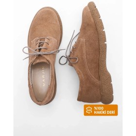Resim Marjin Kadın Deri Oxford Ayakkabı Bağcıklı Günlük Ayakkabı Alyen Taba Süet 