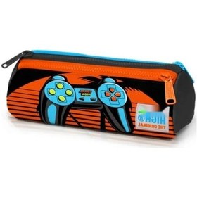 Resim Üç Bölmeli Kalem Çantası - Siyah Ve Turuncu Gamer Desenli 124-Pembe 