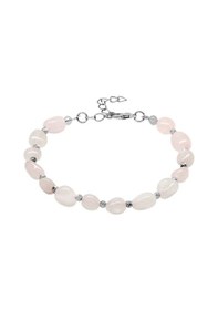 Resim Silver Renk Metal Zincirli Dorika Top Süslemeli Amorf Pembe Kuvars Doğaltaş Erkek Bileklik Pembe 
