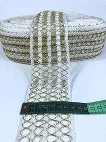 Resim Krem Simli Gold Dört Şerit Çapraz Detaylı Dekoratif Şerit 