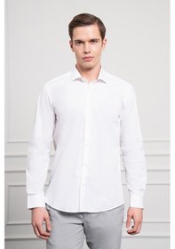 Resim Erkek Beyaz Pamuk Trend Slim Fit Dar Kesim İtalyan Yaka Gömlek 25mc004016600 Beyaz Beyaz 
