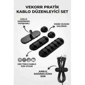 Resim Vekorr 16 Parça Yapışkanlı Kablo Kanallı Düzenleyici Set Masaüstü Kablo Tutucu Sabitleyici Organizer Klips 
