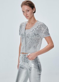 Resim Ajurlu Pul İşlemeli Gri Hırka 