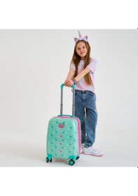 Resim Coral High Kids Su Yeşili Neon Pembe Flamingo Desenli Çocuk Valizi 16714 
