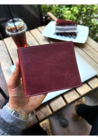 Resim Bayderi Andra Hakiki Deri Bozuk Para Hazneli Kibar Cüzdan - Crazy Bordo 