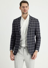 Resim Koyu Lacivert Regular Fit Ekose Ceket 