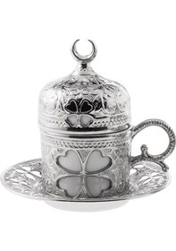 Resim Sena Yonca Desenli Porselenli 4 Parça Gümüş Renk Fincan 