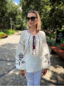 Resim BY VILNA Krem Modern Ukrayna Vışıvanka Etnik Nakışlı Bluz 