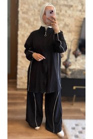 Resim MİMİ Luxury Wear Kadın Biye Detaylı Fermuarlı Tesettür İkili Takım 