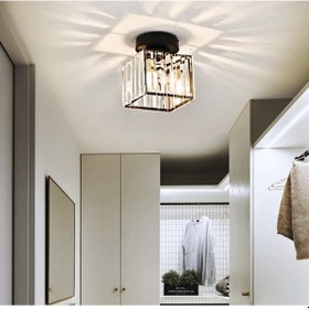 Resim Modern Luxury Plafonyer Tavan Kristal Taşlı Avize Kare Hol Antre Avize Siyah 1 Siyah 