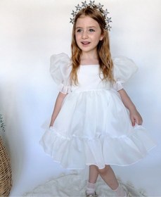 Resim Linola Baby Kids Puffy Şifon Kız Çocuk Parti Elbisesi Ekru 