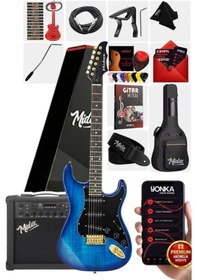 Resim Midex Glc-40bl-50amp Elektro Gitar Seti 50 Watt Şarjlı Bt Amfi Kulaklık Ve Full Set 