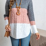 Resim Yeni Premium Bol Kesim Yuvarlak Yaka Renk Bloklu ve Eğimli Kenarlı Kazak 