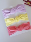 Resim swan butik Kız Çocuk Bebek Bandana Toka Seti 3'lü Lila Sarı Somon 