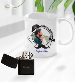 Resim Bk Gift Kişiye Özel Babalar Günü Hediyesi Fotoğraflı Kupa Bardak Ve Benzinli Çakmak Seti-91 