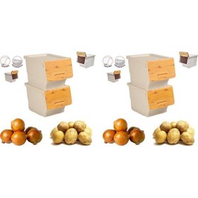 Resim Motek Patateslik Soğanlık Sepeti Oyuncak Kutusu Tekerlekli Organızer Çok Amaçlı Kutu 4x12lt-bambu+krem 