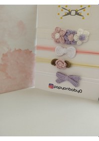 Resim Papyonbebek0 4'lü Set Örgü Motifli Saç Bandı - Çok Renkli - Organik & El Yapımı - 200300000464 Çok Renkli 