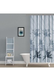 Resim Tropikhome Duş Perdesi-palmiye Desen Banyo Perdesi, 180x200cm Tek Kanat Duş Perdesi 12 Adet C Halka Hediyeli 