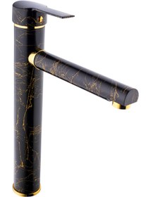 Resim Opak Çanak Lavabo Bataryası Siyah Mermer Desenli 