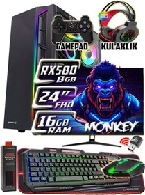 Resim Warbox Monkey Xeon X5650 16 GB 256 GB SSD + 250 GB HDD RX580 8 GB 24" W10P Masaüstü Bilgisayar 