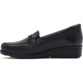 Resim Derimod Kadın Siyah Tokalı Dolgu Topuklu Deri Comfort Loafer 26PFD410018 