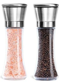 Resim Qerhome Cam Gövdeli Paslanmaz Çelik Kapaklı Tuz Karabiber Değirmeni Tuz Karabiber Öğütücü 19 Cm 2 Adet Şeffaf 
