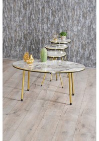 Resim Zigon Sehpa Ve Orta Sehpa Elips Set Çift Gold Efes Metal Diğer 