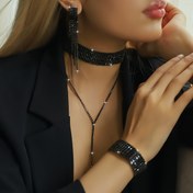 Resim Yeni Pençe Zincirli Uzun Kolye, Gerdanlık ve Küpe Üçlü Set - Kadın Moda Aksesuarları 