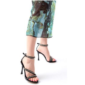 Resim A-20 Siyah Taşlı Vivet Platformlu Topuklu Kadın Ayakkabı Renksiz 