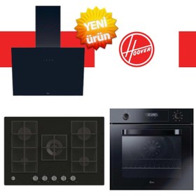 Resim Hoover Riviera Ankastre Set A+++ ( HOT3051BI/E + HVG74K3B 75 cm Siyah Ocak + HDG6C1GBTK Siyah) 