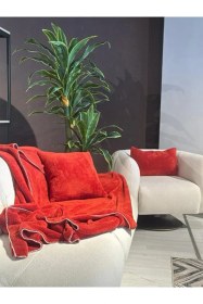 Resim Wellsoft Tek Kişilik Tv Battaniye Ve Kırlent Seti 150 X 200 Cm Kiremit 