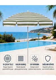 Resim Plaj Şemsiyesi Balkon Bahçe Güneş Şemsiyesi 200cm 10 Telli Uv Korumalı Yeşil 