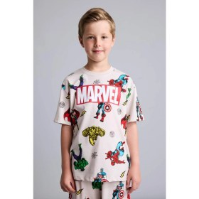 Resim DeFacto Marvel Lisanslı Comıcs Regular Fit 2'li Bej Pijama Takımı Erkek Çocuk H8033A826HS 