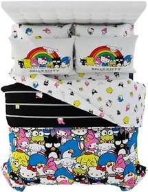 Resim Franco Sanrio Hello Kitty & Friends Nevresim Takımı 7 Parça Süper Yumuşak Yorgan ve Çarşaf Seti, Şamlı, Tam, (%100 Resmi Lisanslı Ürün) Koleksiyon Ürünleri 