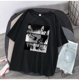 Resim Siyah Kadın T-shirt Japon Animesi Titan Levi Ackerman Göz Punk Üstleri Yaz Harajuku Büyük Boy Gotik Kısa Kollu Tişört Siyah 