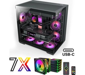 Resim Zeiron Mirage X7 Tuş ve Kumanda Kontrolcülü 7x120 mm Gerçek ARGB Fanlı 600W 80Plus PSU Gaming Boş Akvaryum Bilgisayar Kasası 